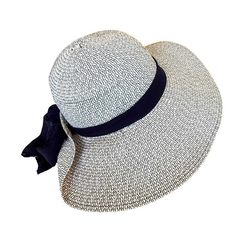Laundry By Design Women's Summer Wide Brim Hat Navy/Bow 95% Paper OSFM EUC